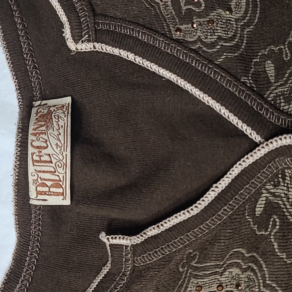 BLUE CANYON Clothing  Brown Embroidered 3/4 Sleeve Top - Picture 7 of 13